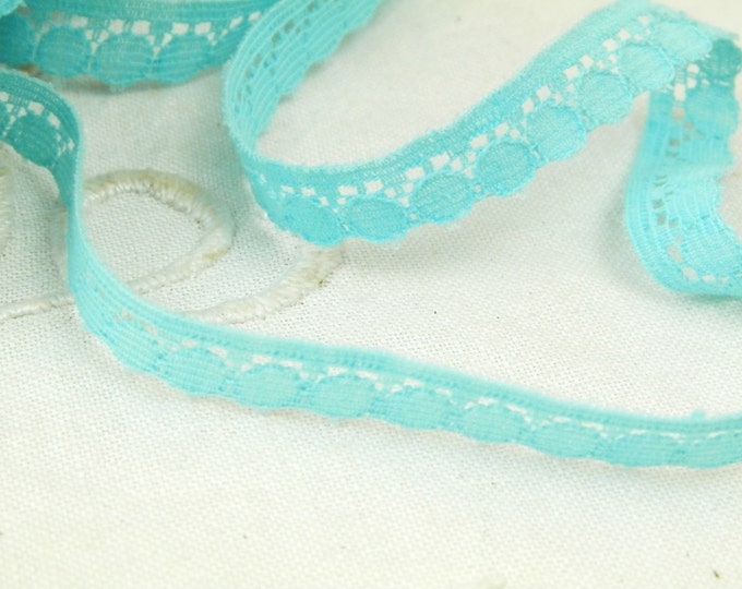 1 Yard of Vintage French Pale Sky Blue Lace Ribbon /Trim / Tape / Vintage Haberdashery / Retro Craft Supplies / Sewing / Dentelle / France