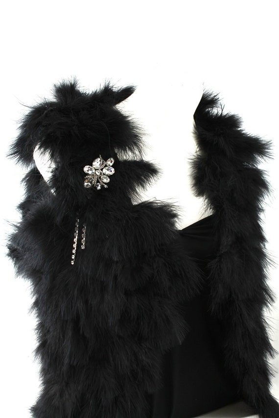 Black Marabou Feather Vest Black Furry Marabou Bridal Vest