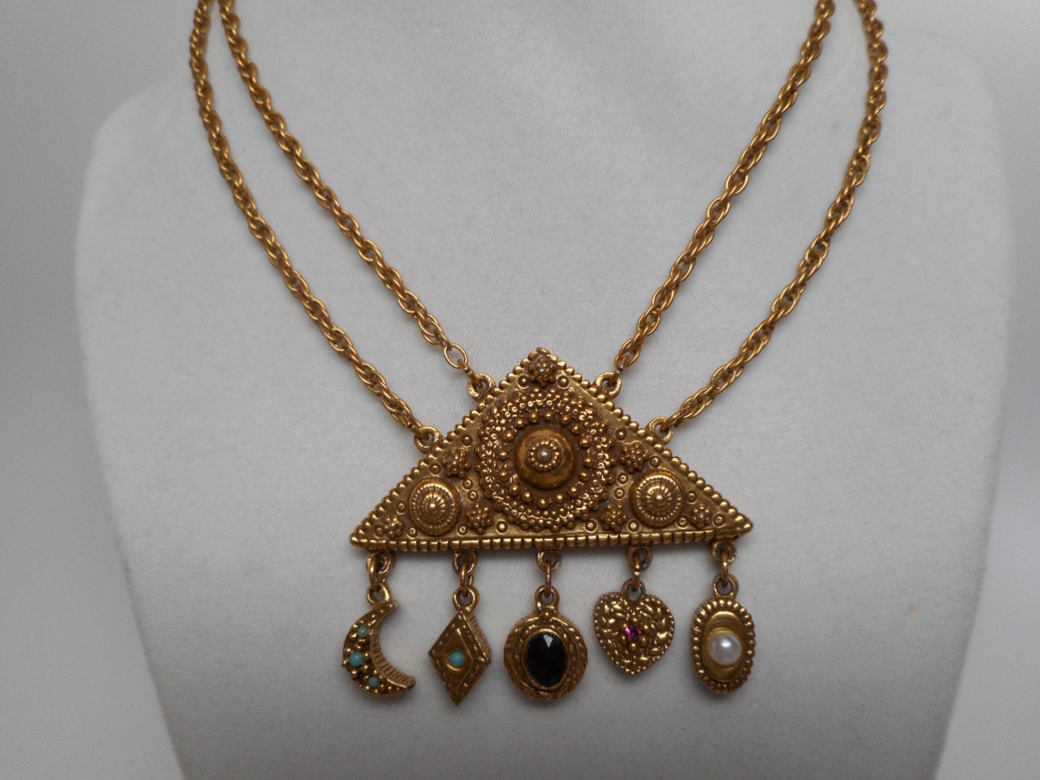 Vintage Goldette Victorian Etruscan Revival Dangle Necklace