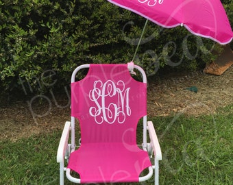 Monogrammed Kid's Beach Chair w/ umbrella, Monogrammed chair, Childs Beach Chair