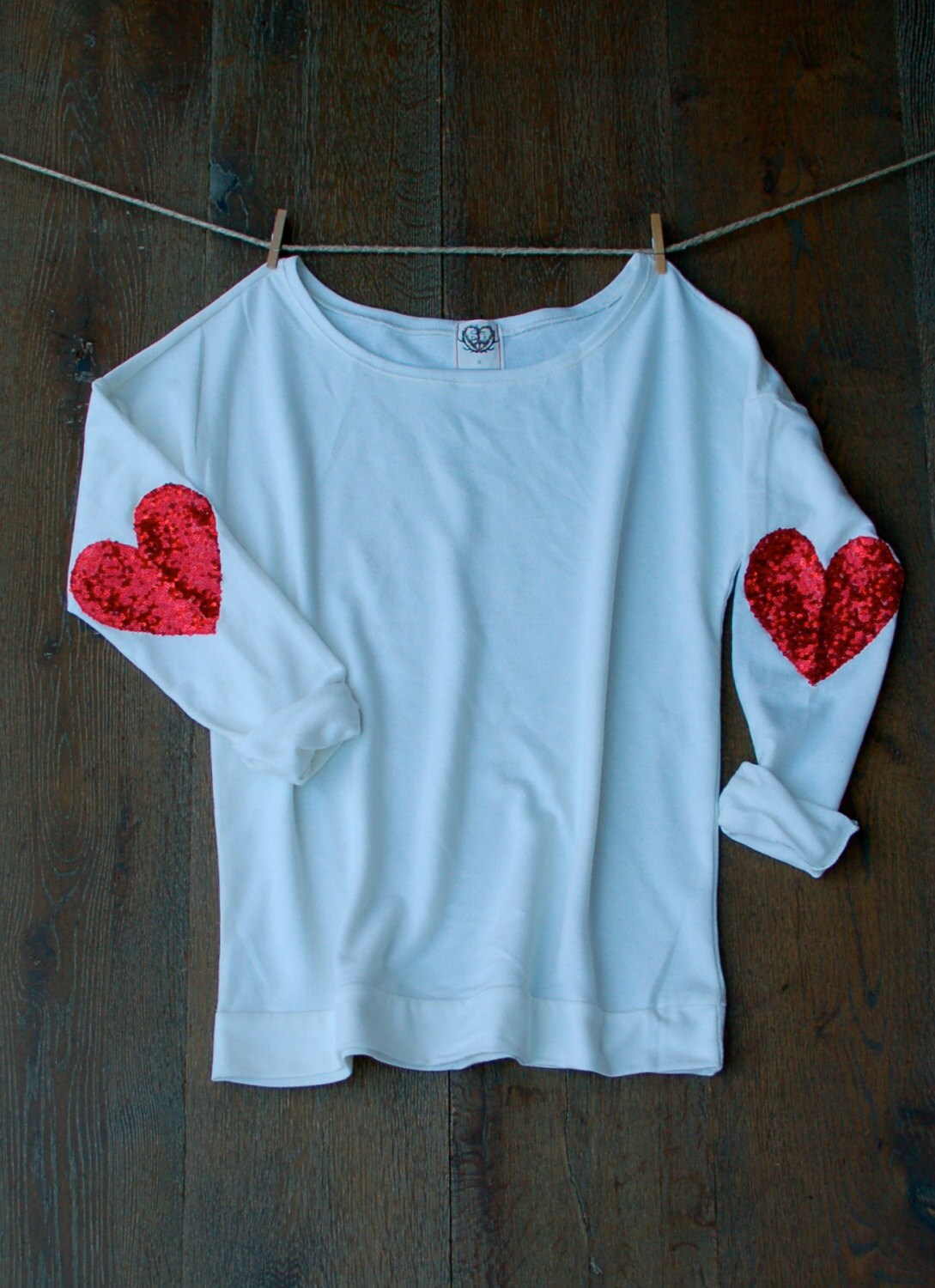 Valentines Day Sequin Heart Elbow Patch Shirt Heart on My