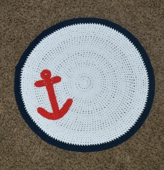 Nautical Anchor Crochet Nursery Rug Playroom Rug by CubbyCreations