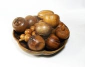Carved Wooden Fruit in Wood Bowl, Vintage, Home Decor, Centerpiece