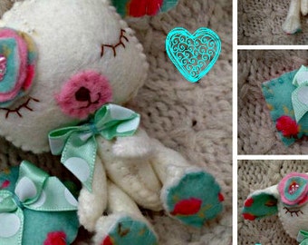 Felt Lamb Collectable - Gingermelon Little Lullaby Lamb Made To Order Doll with Pillow