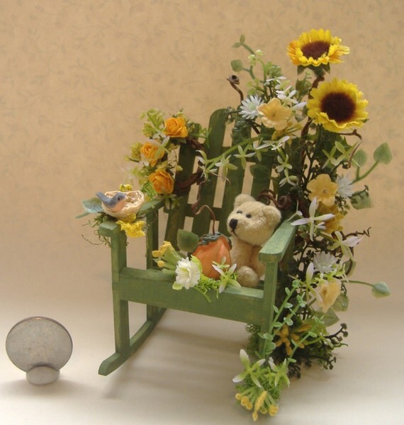 Dollhouse Miniature Adirondack Autumn Teddy Bear Chair one inch scale