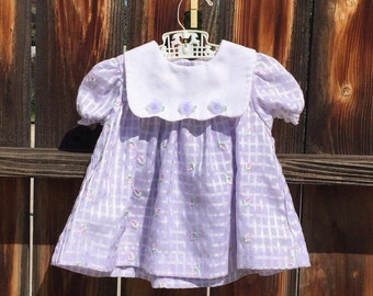 Rose Cottage Baby Girl Dress Purple Rose Buds Sz 3-6M Pink Flowers