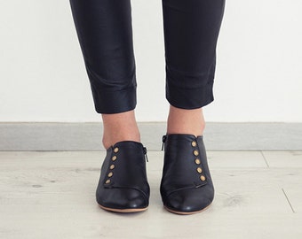 Grace Black handmade flat shoes / leather shoes by Tamar Shalem