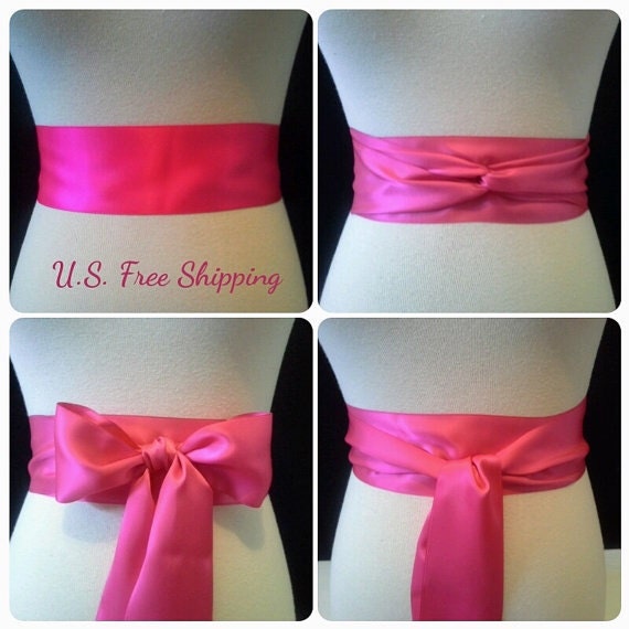 Shocking pink Satin sash. 2.5 inch wide Hot Pink by Bridalmefancy