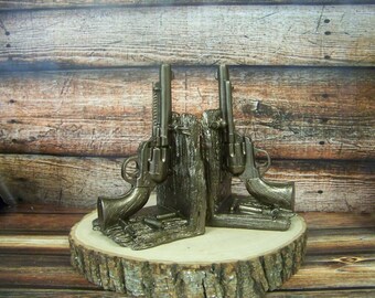 Gun Bookends, Bookends, Western Decor, Rustic Bookends, Pistol Bookends, Just for Him, Rustic Decor
