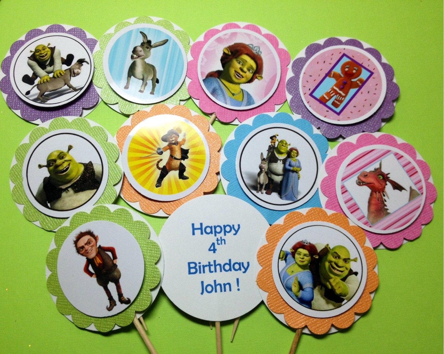 SET of 12 Shrek Inspired Cupcake Toppers Party Tags Shrek