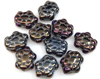 SALE! 15 Blue Purple Turtle Czech Glass Beads 13mm