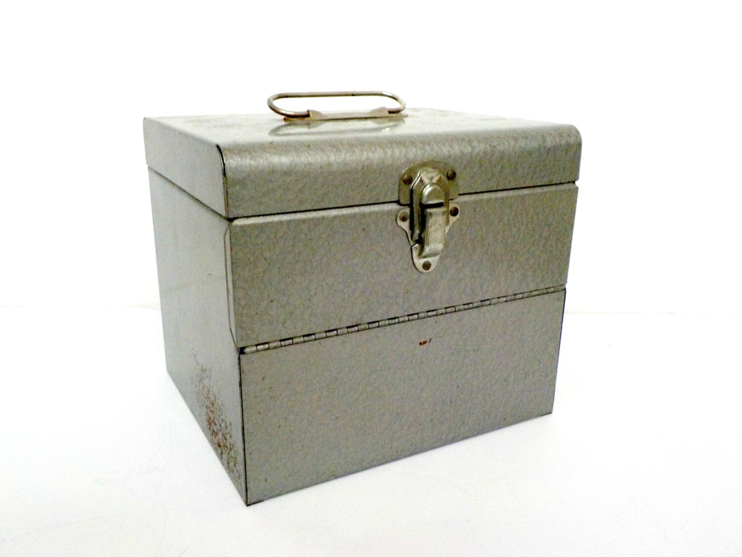 Gray Metal Storage Box 45 rpm Record Storage Grey Metal Box