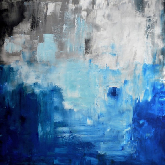 36 ORIGINAL ABSTRACT White Gray Blue Black Painting on by ...
