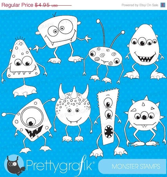 80% OFF SALE monsters digital stamp commercial use, vector graphics, digital stamp, digital images - DS391 Il_570xn