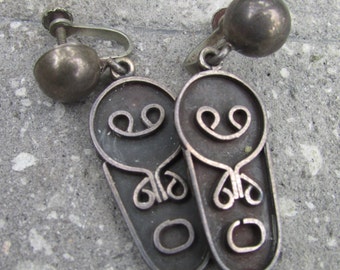 Vintage Mexican Sterling Silver Modernist Dangle earrings