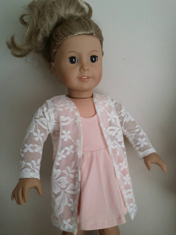 Blush Skater dress and Long Lace Cardigan for American Girl and other 18 inch dolls - The Gray and Rose collection