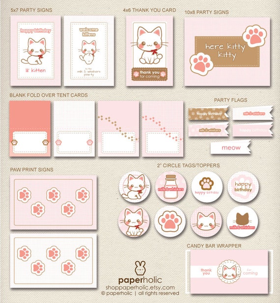 Kitty Cat Kitten - Essentials Party Décor Suite - Printable Supplies by Paperholic Il_570xn