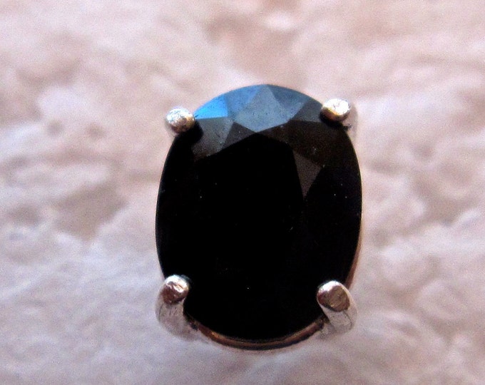 Black Sapphire Studs, 10x8mm Oval, Natural, Set in Sterling Silver E731