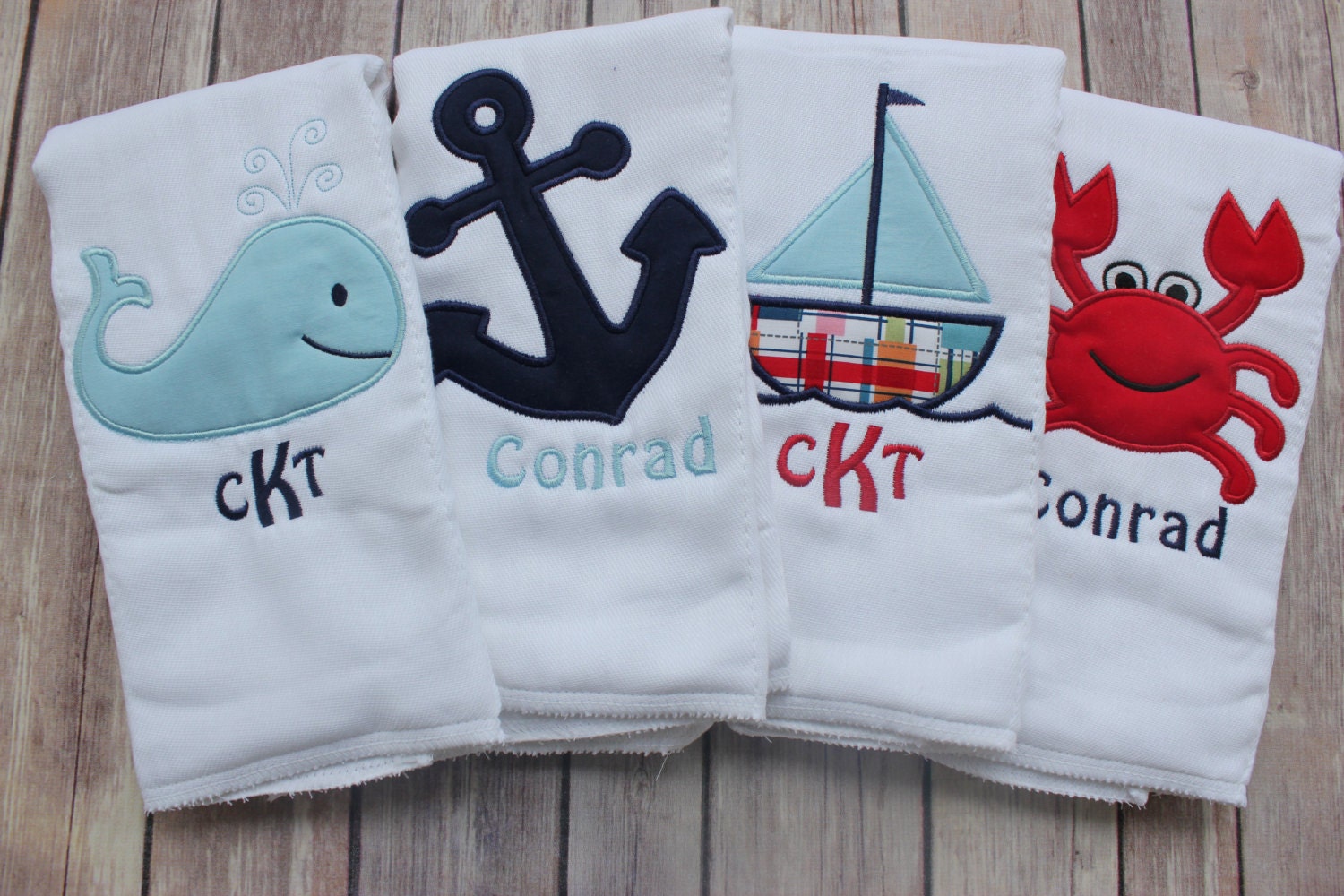 Baby Boy Monogrammed Burp Cloth Set Nautical Burp Cloth Set