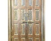 Indian Antique Door Hand Carved Teak Rustic Double Doors Yoga Decor
