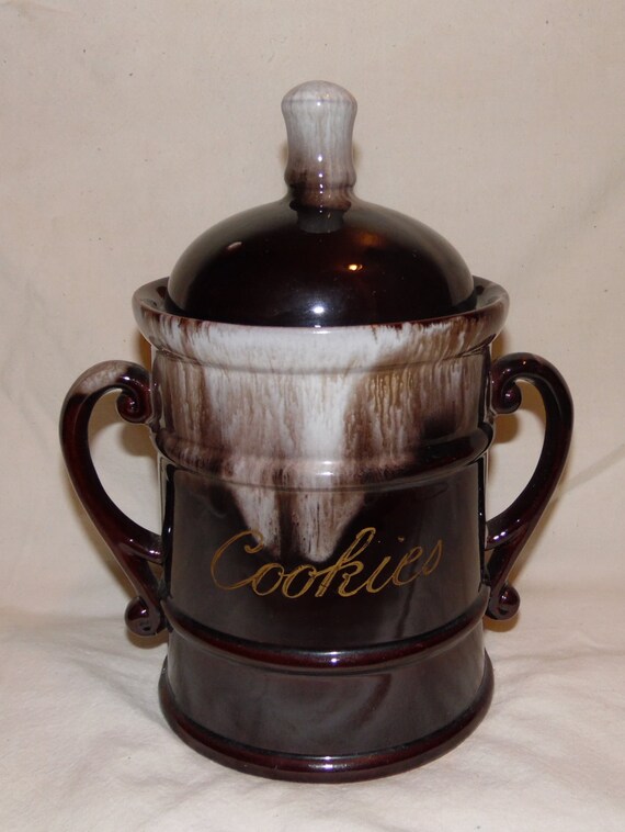 Vintage Brown Drip Stoneware Cookie Jar With by leftoveridea