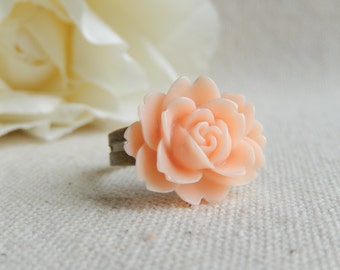Peach flower ring,Flower jewelry,,Shabby chic flower ring,Unique gift