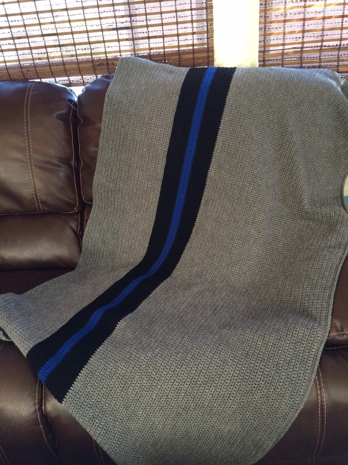 Thin Blue Line Crochet Blanket
