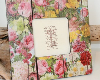 Floral Photo Frame, Cottage Decor, Decoupaged decor, Shabby chic Picture frame, Decoupaged frame