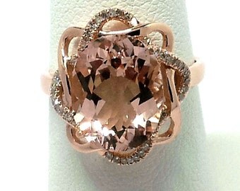 3.87ct Morganite w .23ctw Diamond 10k Rose Gold Ring Size 6 1/2