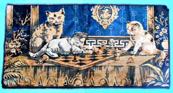 Cat Tapestry Rug Kitty Wall Hanging Kittens on Chess