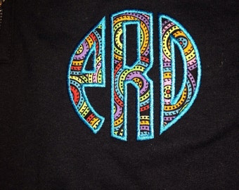 Monogram with initials or sorority letters quarter zip black with bright color applique
