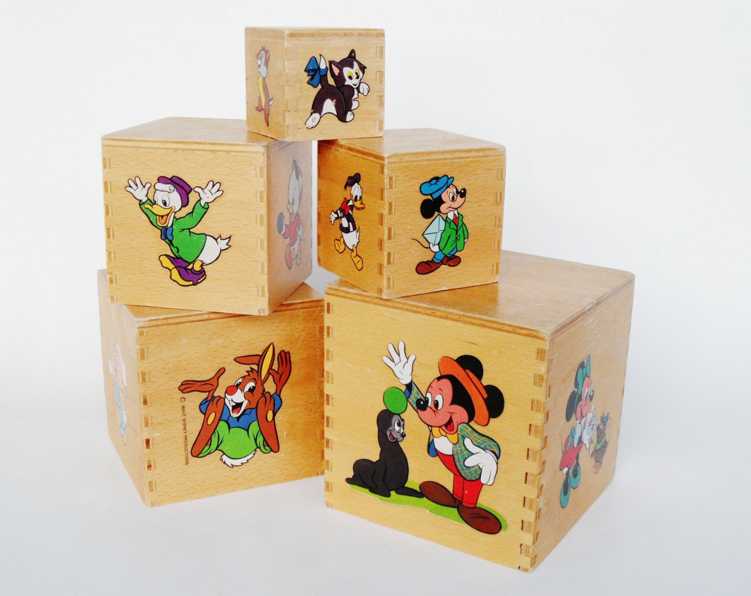 Disney nesting blocks wooden retro vintage set of 5 by Coollect