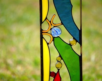 Garden Decoration, Colorful Stained GlassYard Art, 'Cheers'