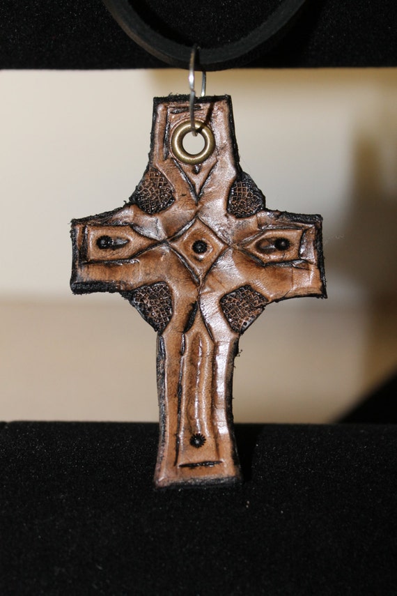 Leather Hand Tooled Cross Pendant Necklace by nathansleatherworks