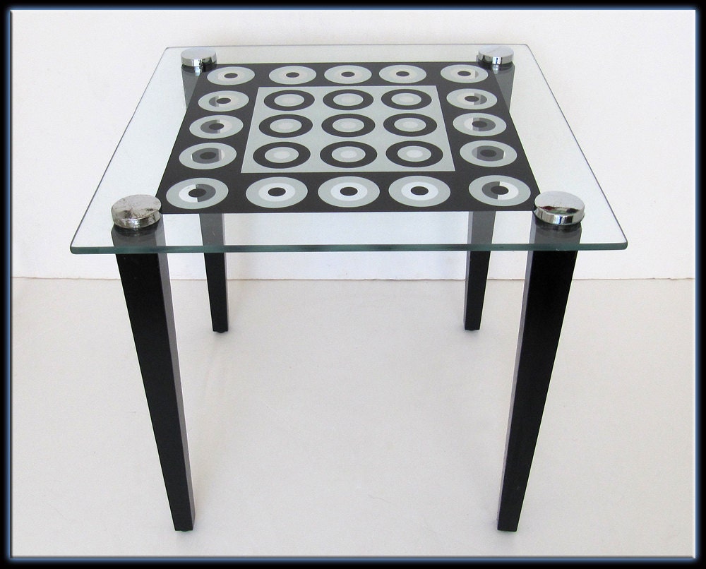 Retro Mod Small Glass Cocktail Side End Table Black White 60s Mid