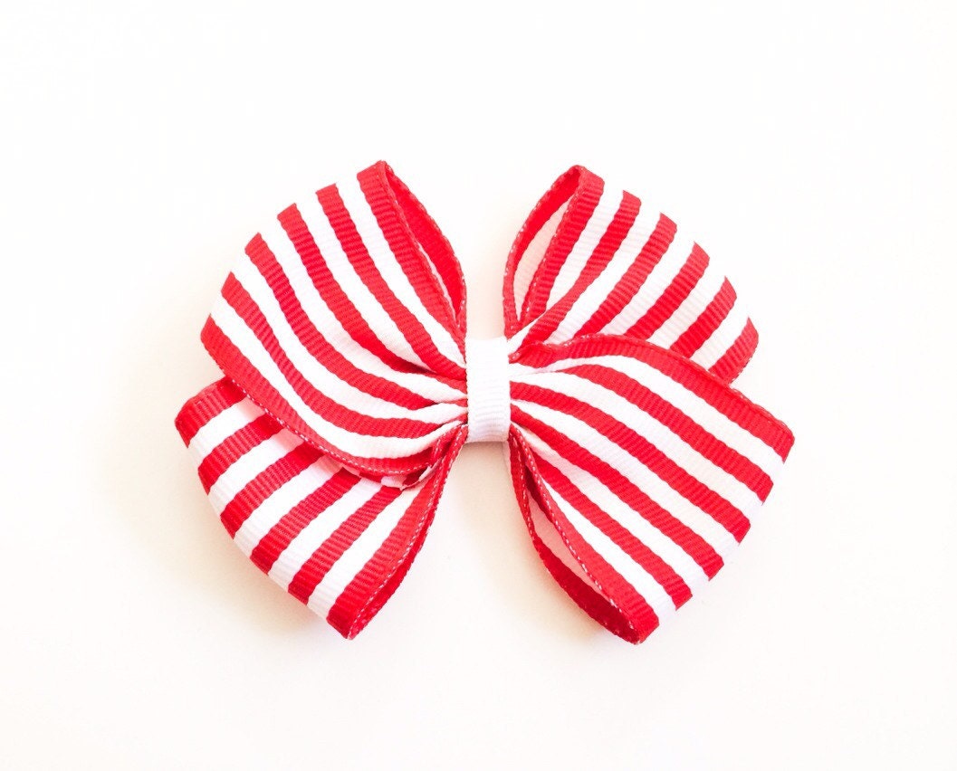 Red stripes bow red and white stripes bow hair bow by AdorableCBK