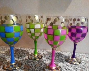 Hand Painted Wine Glasses, Water Goblets, Glassware, Iced Tea Glasses - Set of 4 - Mix and Match