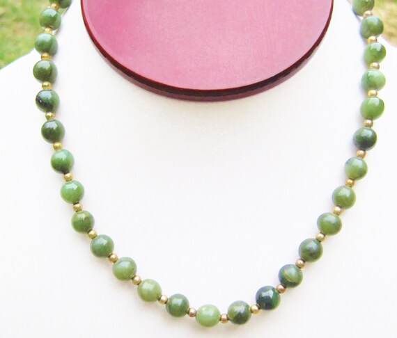 Solid Jade Necklace Green Jade Beads White Jade by AntiquesinPA
