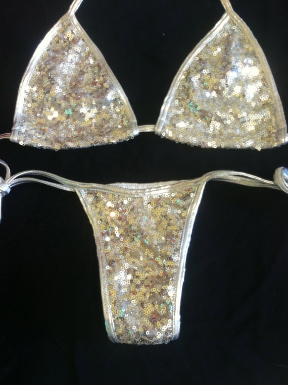 silver sequin thong bikini exotic dancewear by ultravixenhollywood