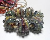 Lampwork. Glass bead handmade. Beads multicolor, gray, green, purple.