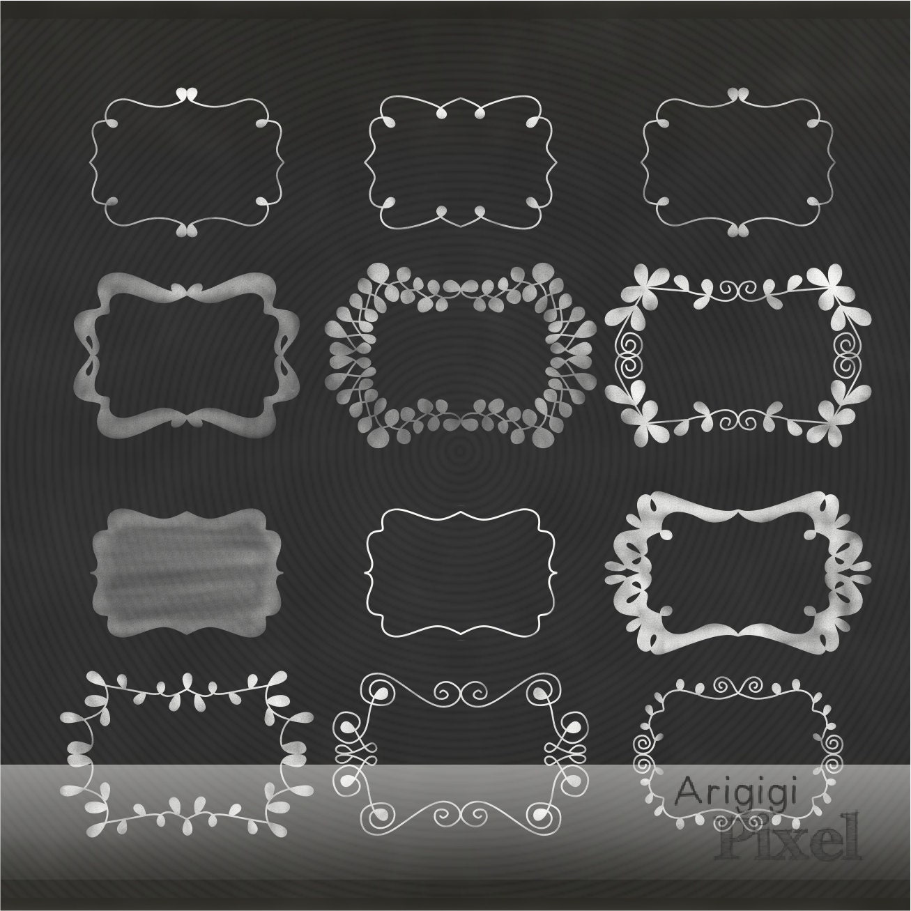 Chalk flourish frames clip art set ornate swirly digital