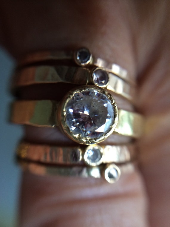 18kt Recycled Gold Diamond Engagement Ring Stacking