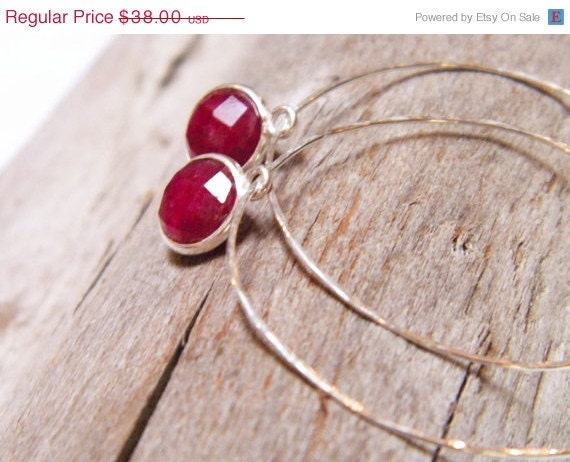 Ruby Earrings : Sale, Ruby hoop earrings, opaque ruby, July Birthstone