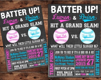 Team Pink or Team Blue - Baseball Gender Reveal Invitation - Digital Design