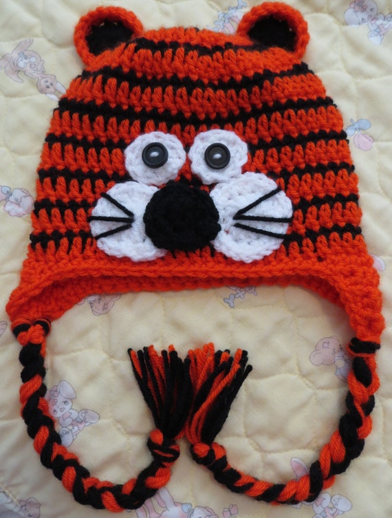 Crochet Baby TIGER Hat Size Infant to Toddler Winter Hat