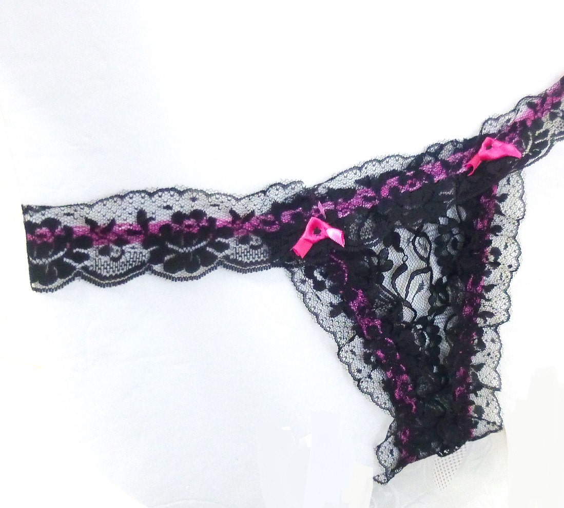 Sexy Hot Lace Panties Black and Pink Lace Bikini by cupidscloset