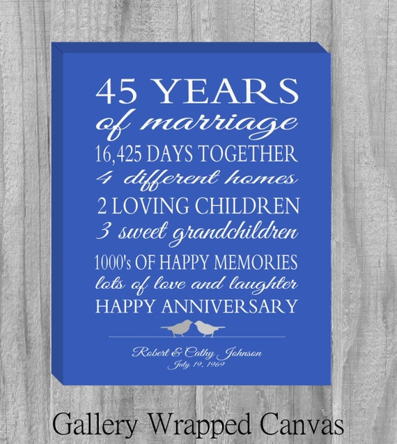 45 Years Anniversary Gifts
 Items similar to CANVAS Art 45 Year Anniversary Gift