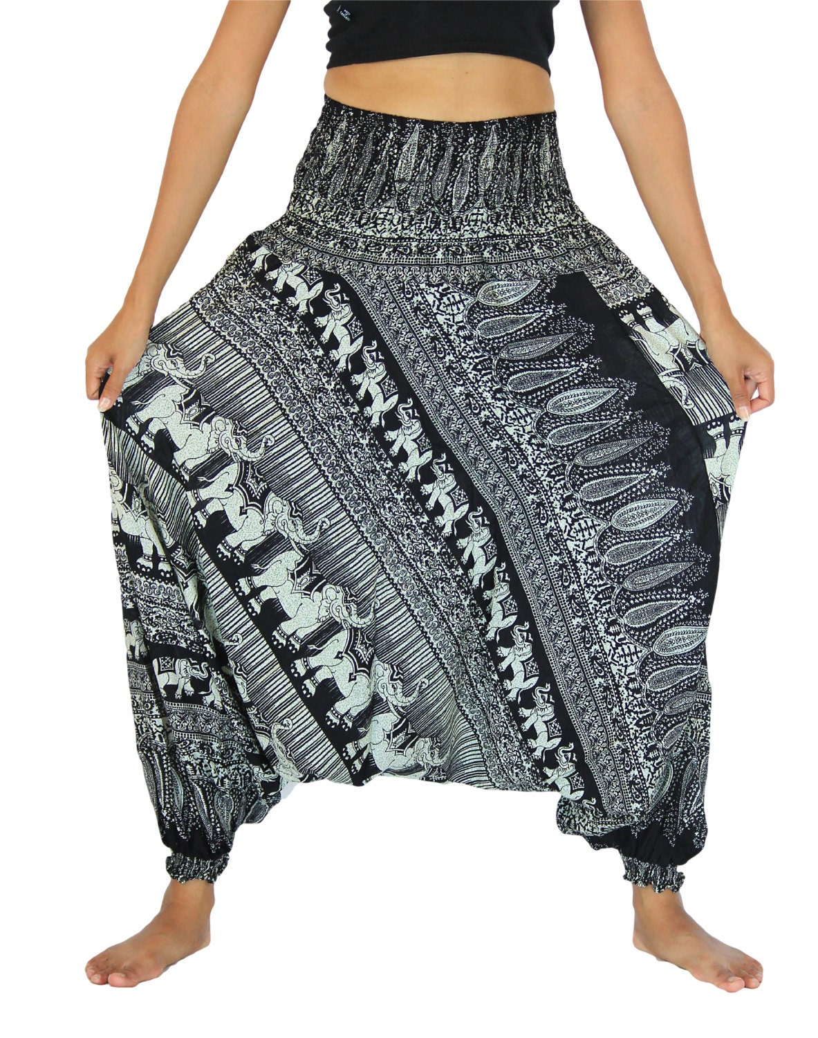 Black elephant boho pants/harem trousers/drop by HippieBoutiques