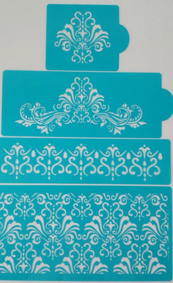 Chic Damask Cake stencils4 pieces cake decorating by Stenciland
