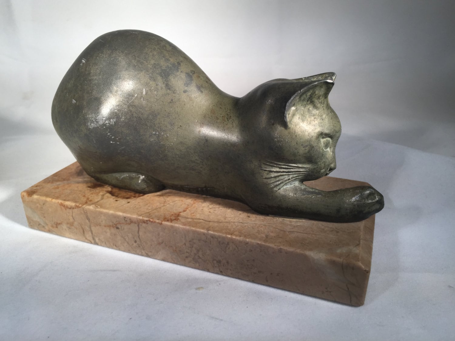 Art Deco CAT Sculpture M. FONT Signed Free